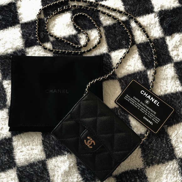 Chanel 2021 Card Holder w/ Chain Wallet Black - Picture 1 of 9
